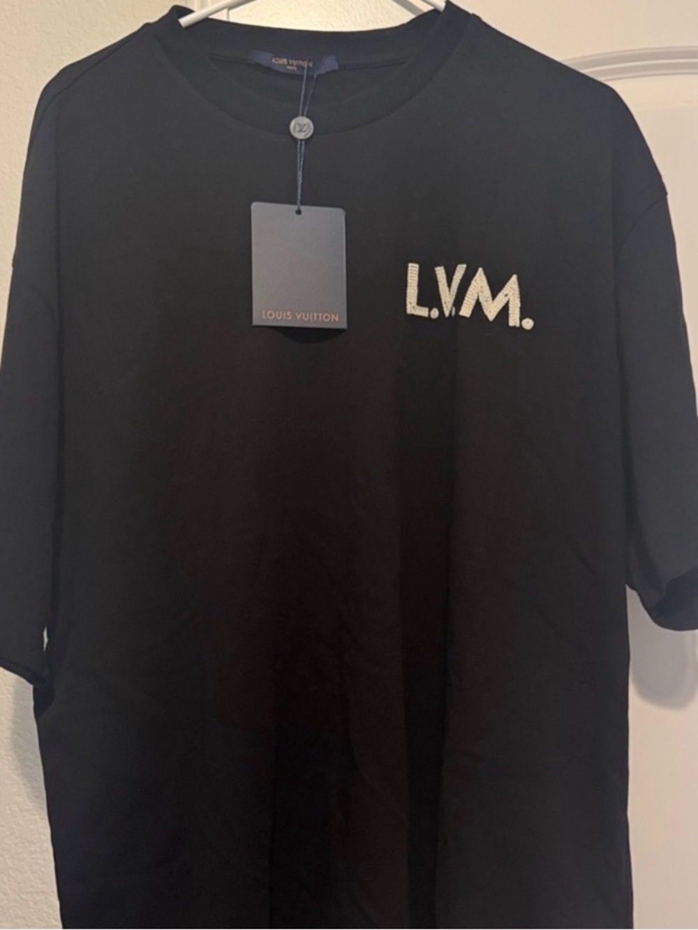 Black Short Sleeve T-Shirt with Cream L.V.M. Logo 2026